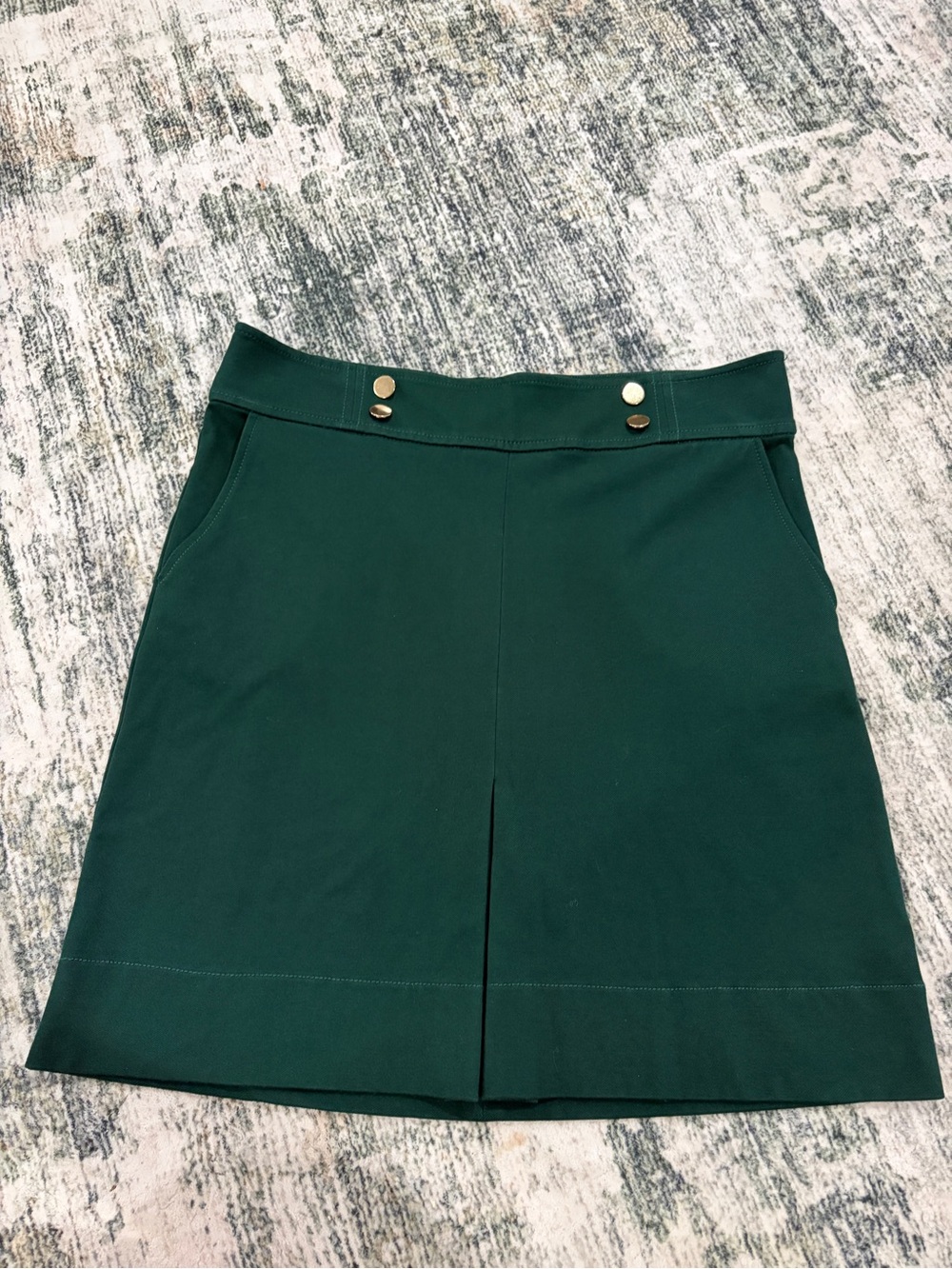 Ann Taylor Factory Green A Line Skirt Women’s Size 14 Dark Green Gold Buttons